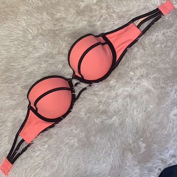 Victoria Secret bikini top 32C w underwires pink & Black strapless - Picture 8 of 8